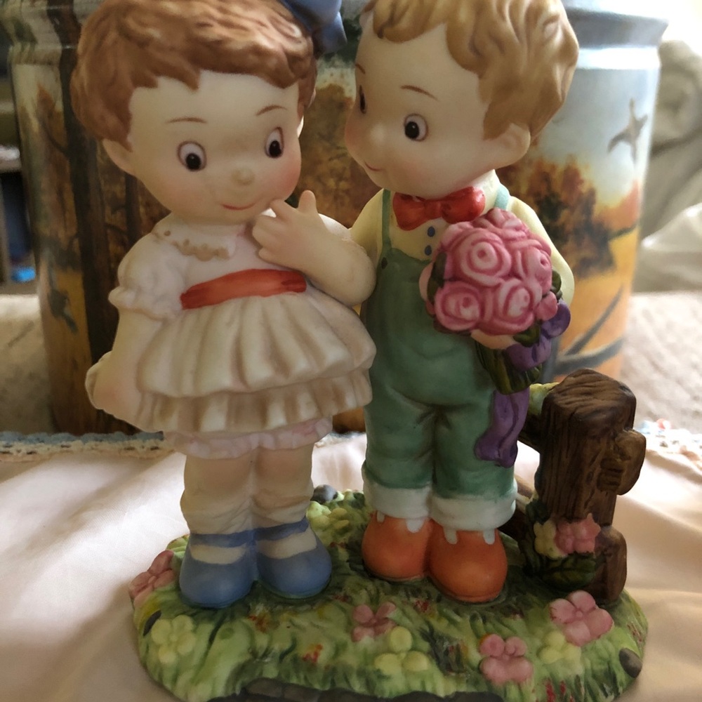 Hand-Painted Ceramic Boy & Girl Figurine in Pastel Colors